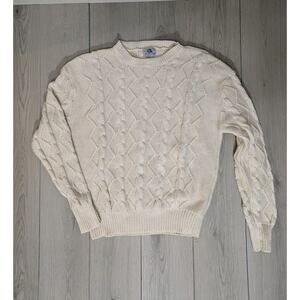 VTG Jarrod's Cable Knit Mens Sweater Cream Size L Fisherman, Old man